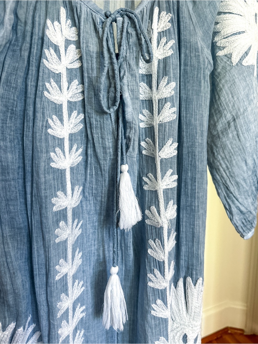 Dolma Blue White Embroidered Boho Maxi Resort Hamptons Summer Dress | NWOT OS - Picture 2 of 5